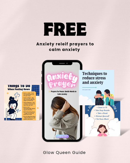 free digital anxiety prayers phone mockup and printable calming cards set by Glow Queen Guide with relief tips